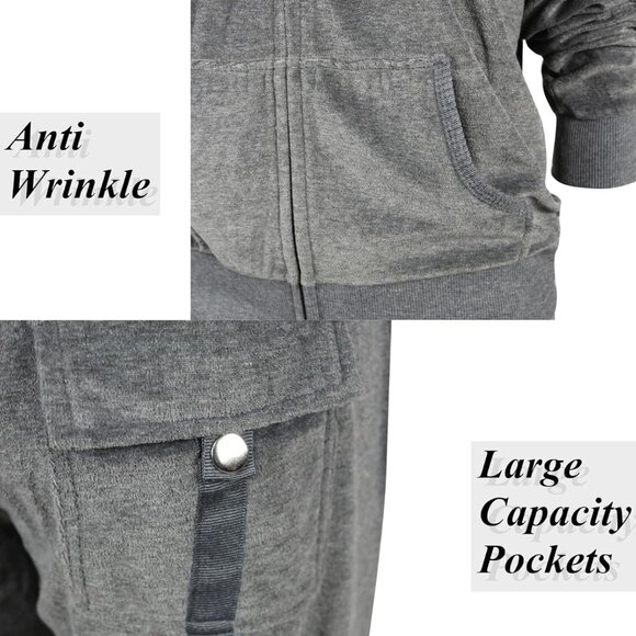 Luxury Velour Women's Tracksuit Set - Cozy Hoodie & Jogger, Size L, Dark Grey - Picture 5 of 5
